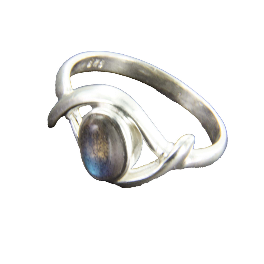 blauer, filigraner Labradorit-Ring, Silberring poliert