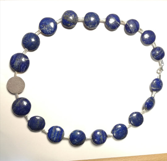 Dunkelblaue Lapislazuli-Kette, Linsencollier und 925er Sterlingsilber