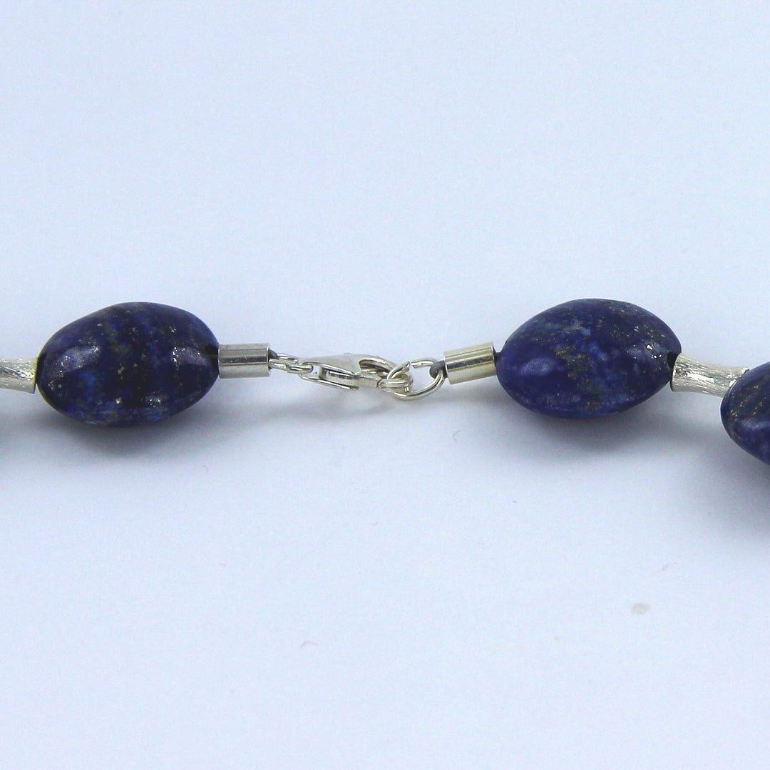 Dunkelblaue Lapislazuli-Kette, Linsencollier und 925er Sterlingsilber