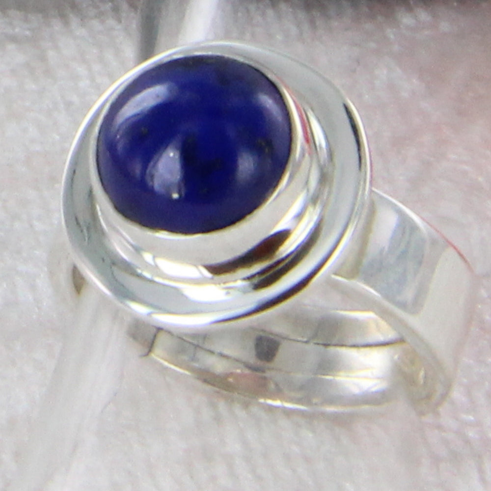 Lapis Lazuli-Ring rund, verstellbare silberne Ringschiene