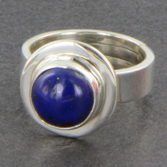 Lapis Lazuli-Ring rund, verstellbare silberne Ringschiene