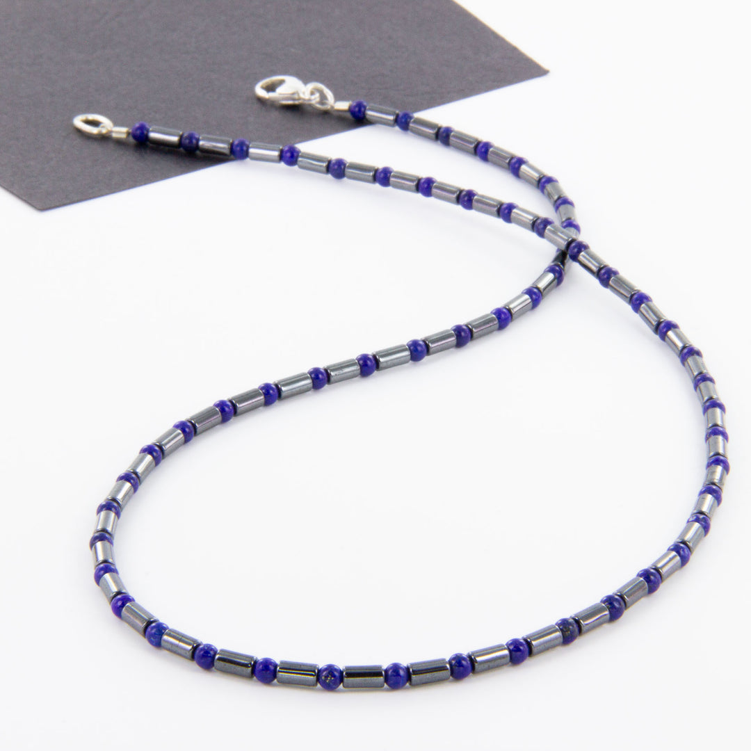 Hämatit Lapis-Lazuli Kette 925er Sterling Silber