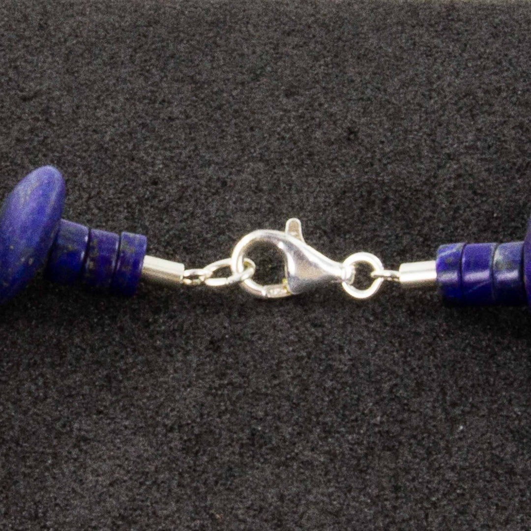 Dunkelblaue Kette, matte Lapislazuli-Linsen, 925er Silber