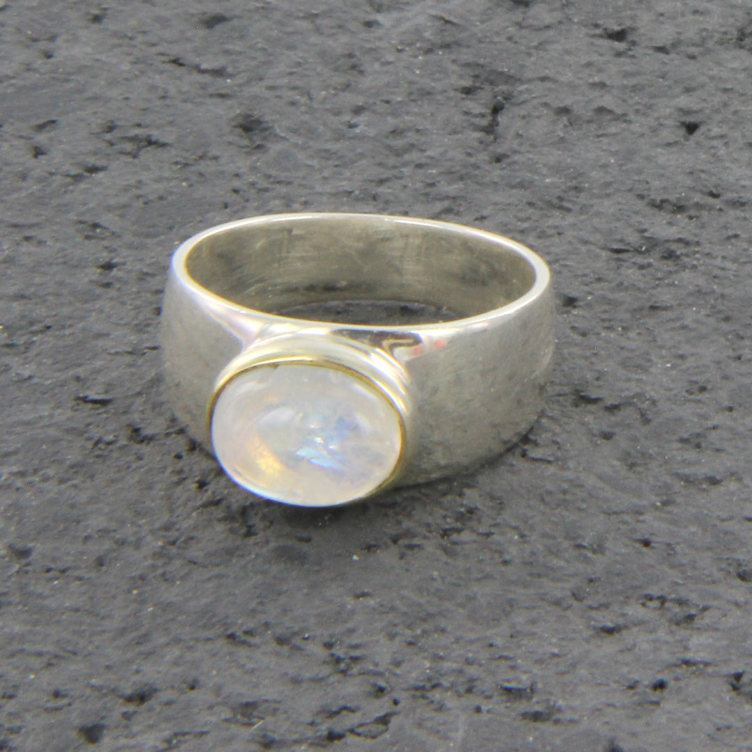 Mondstein-Ring, Silberpoliert mit feiner Goldauflage