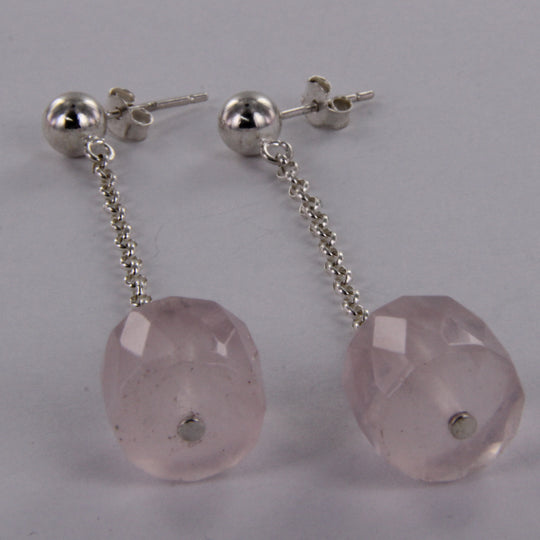 Rosenquarz Ohrringe – 925er Silber, elegante Ohrhänger mit Kettchen