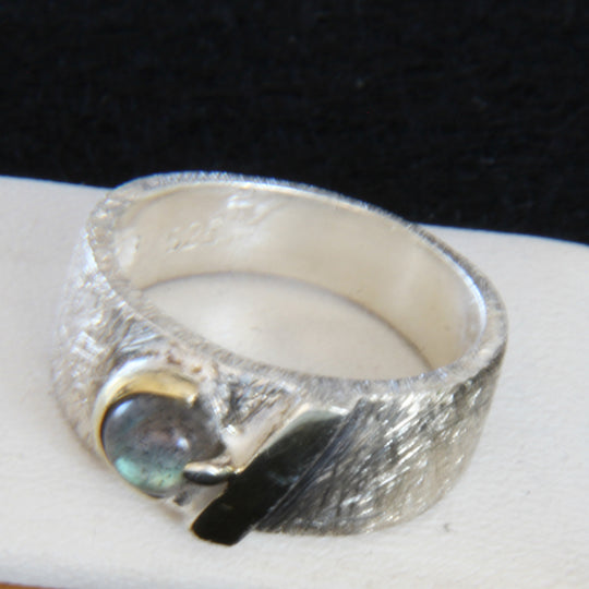 Labradorit-Ring, 925er Sterlingsilber gebürstet mit Goldauflage