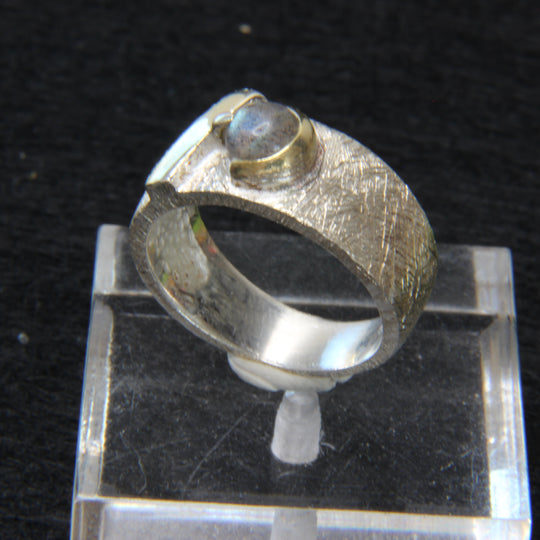 Labradorit-Ring, 925er Sterlingsilber gebürstet mit Goldauflage