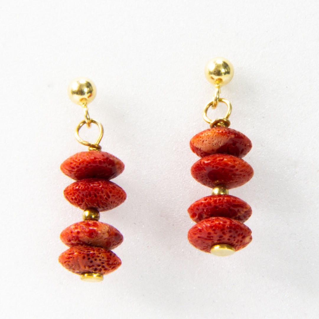 Rote Schaumkorallen-Ohrhänger, Linsen 4 x 8 mm Silber vergoldet