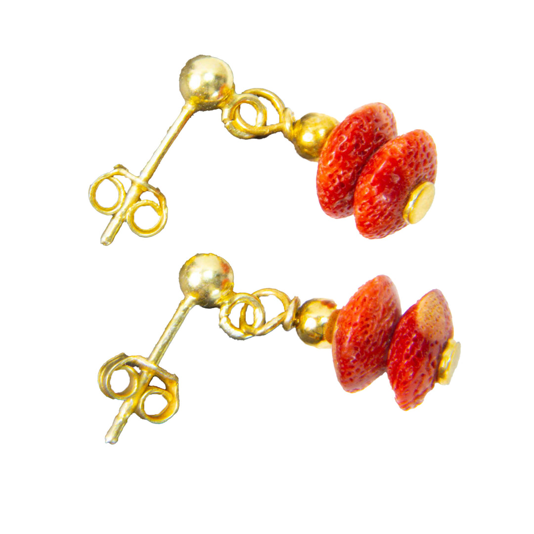 Rote Schaumkorallen-Linsen-Ohrhänger und silbervergoldeten Ohrsteckern