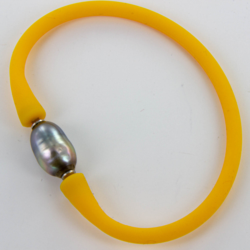 Perlenarmband Tahiti-Perle, gelbes Silikonband