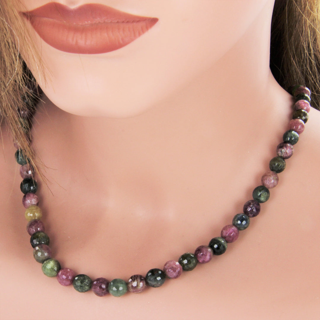 Turmalin-Collier, facettierte Turmalin-Kugeln mit 925er Sterlingsilber
