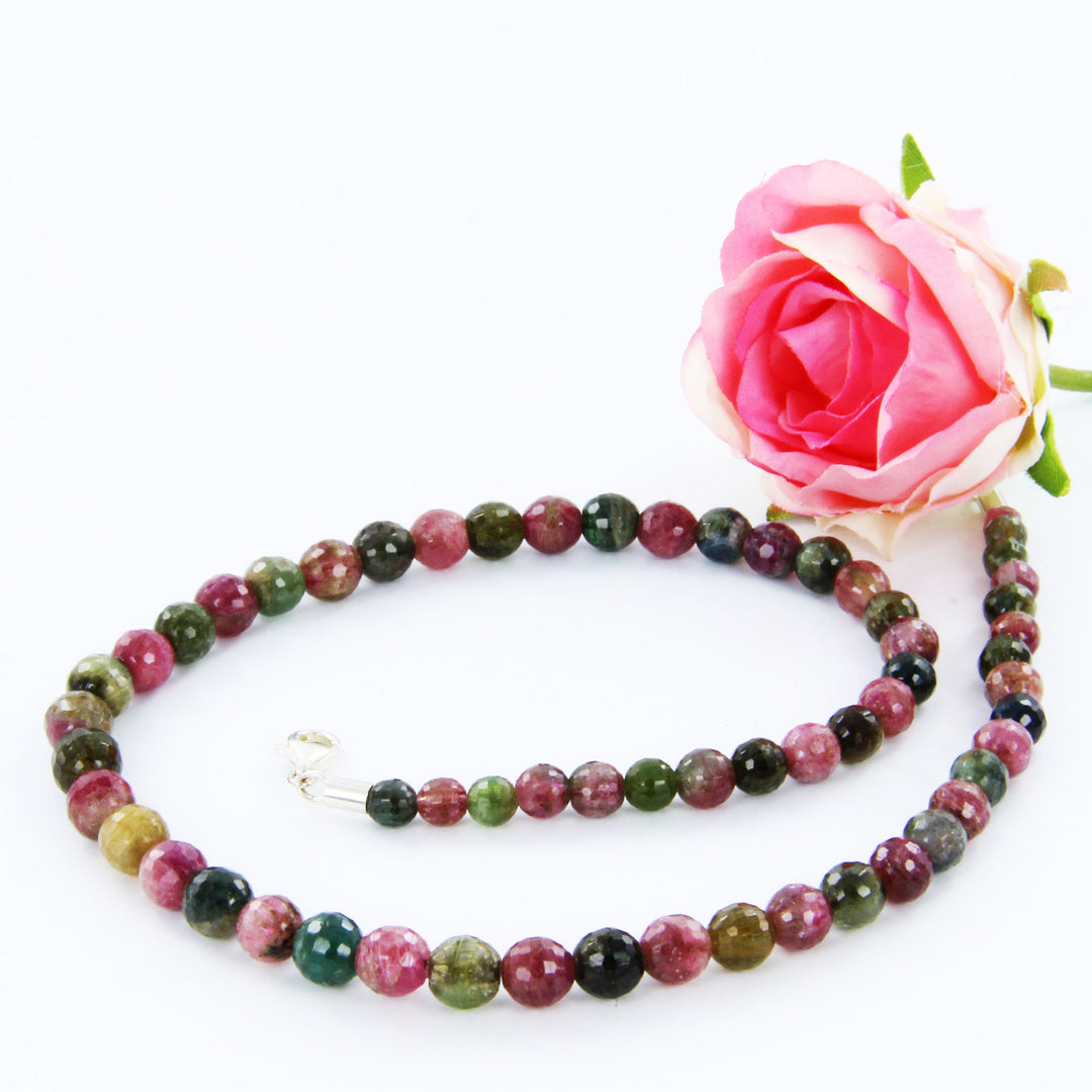 Turmalin-Collier, facettierte Turmalin-Kugeln mit 925er Sterlingsilber