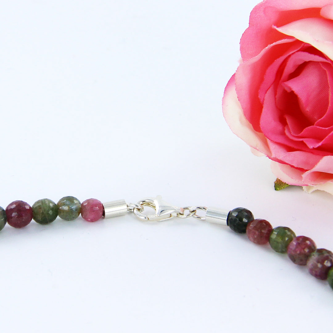 Turmalin-Collier, facettierte Turmalin-Kugeln mit 925er Sterlingsilber