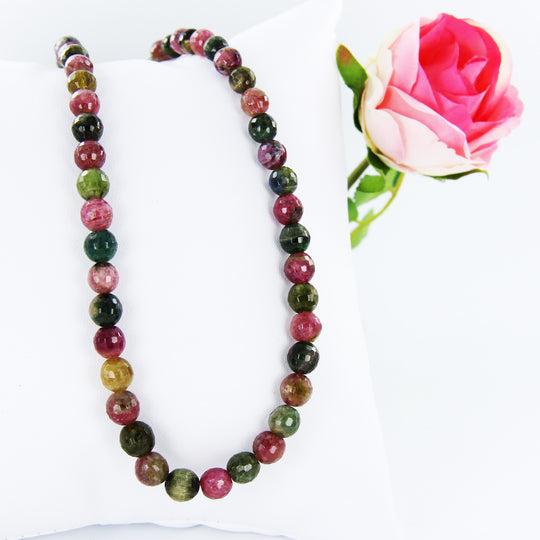 Turmalin-Collier, facettierte Turmalin-Kugeln mit 925er Sterlingsilber