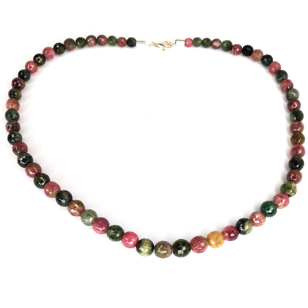 Turmalin-Collier, facettierte Turmalin-Kugeln mit 925er Sterlingsilber