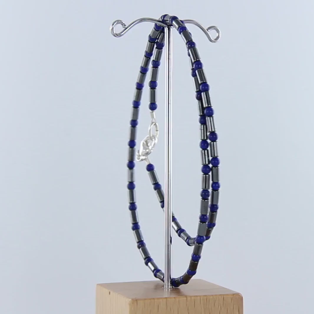Hämatit Lapis-Lazuli Kette 925er Sterling Silber