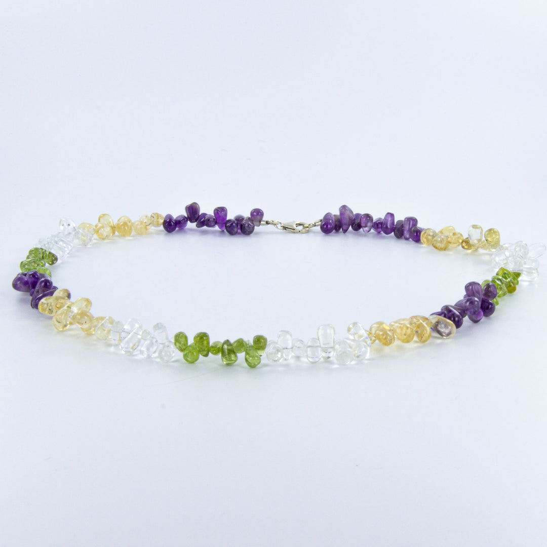 Mehrfarbige Edelstein-Tropfen-Kette aus Amethyst, Bergkristall, Citrin und Peridot