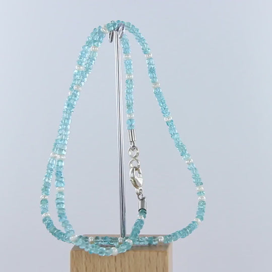 Apatit-Kette, türkis-blaue Rondelle mit 925er Sterlingsilber