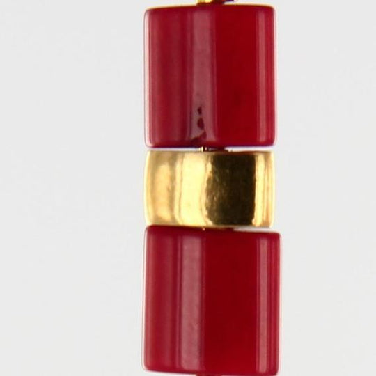 Rote Ohrhänger Bambuskorallen-Kissen 925er Silber vergoldet
