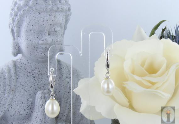 Echte Perle mit Silber-Schwanenhals-Ohrhänger weiße Süßwasserperle