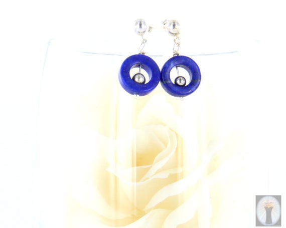 Ausdrucksstarker Lapis Lazuli-Ohrhänger, O-Ring mit Silber