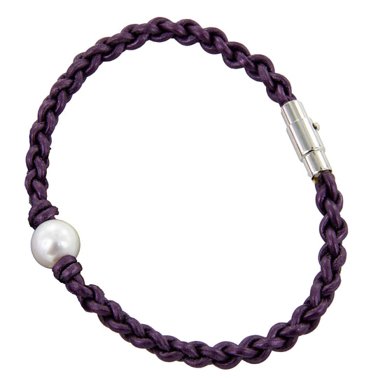 Lederarmband Violette, geflochten mit Perle und Magnetdrehverschluss