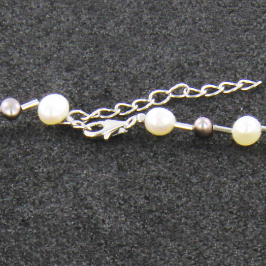 Y-Perlenkette aus Süßwasserperlen, Silber rhodiniert